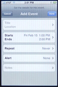 iPhone Calendar Add Event