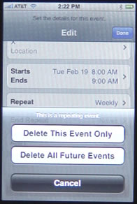 iPhone Calendar Delete Event