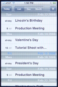 iPhone Calendar List View