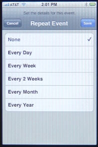 iPhone Calendar Repeat Event