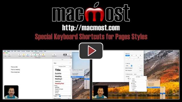 Special Keyboard Shortcuts for Pages Styles